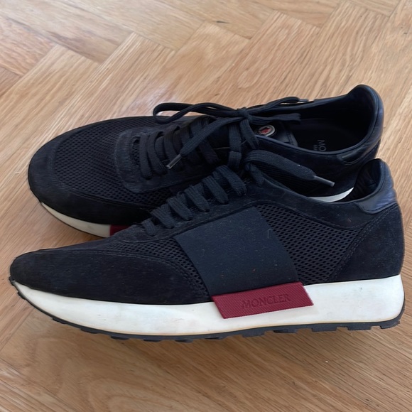 *SOLD* Moncler Mens Suede and Mesh Sneakers in Black with red accents - Picture 1 of 5